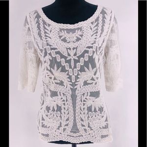 Laundry By Shelli Segal Satin Trim Sheer Blouse